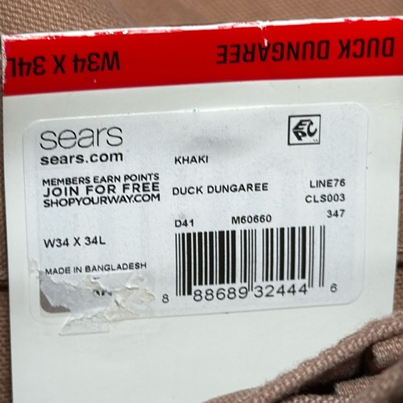 New Sears Craftsmen Duck Dungaree Utility Work Pants Tan Teflon Reinforced 34x33 - Picture 3 of 14